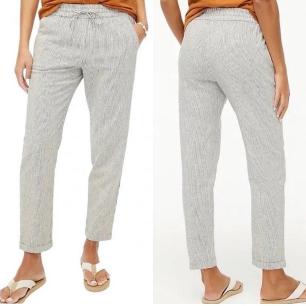 J.CREW Pants 14 Striped Linen Blend Drawstring White Black Cropped AY192